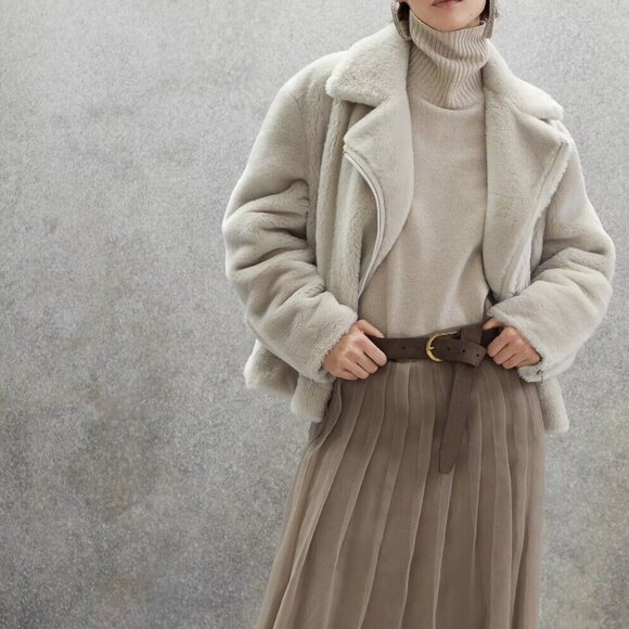 NWT $12250  BRUNELLO CUCINELLI BIKER SHEARLING FUR JACKET 2023 FALL SIZE 42 - Picture 1 of 10